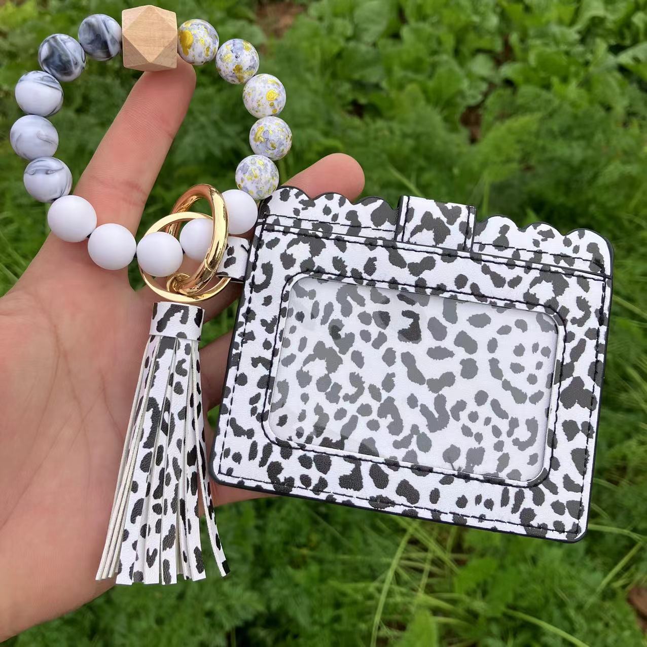 Wholesale Card Holder Pu Tassel Beads Bracelet Wallet Keychain